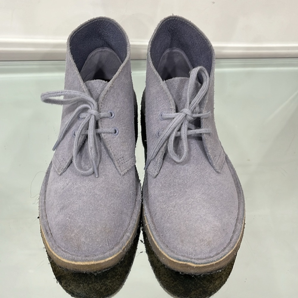 Clark’s Originals Desert Boots in Grey-stone Blue Suede Leather